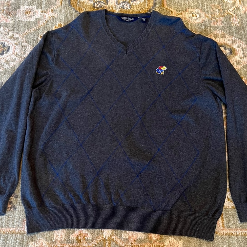 Kansas Jayhawks Crable Men’s Sweater Size XXL 100% Cotton‎ Color Dark Grey